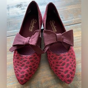 Skechers red leopard flat with bow.